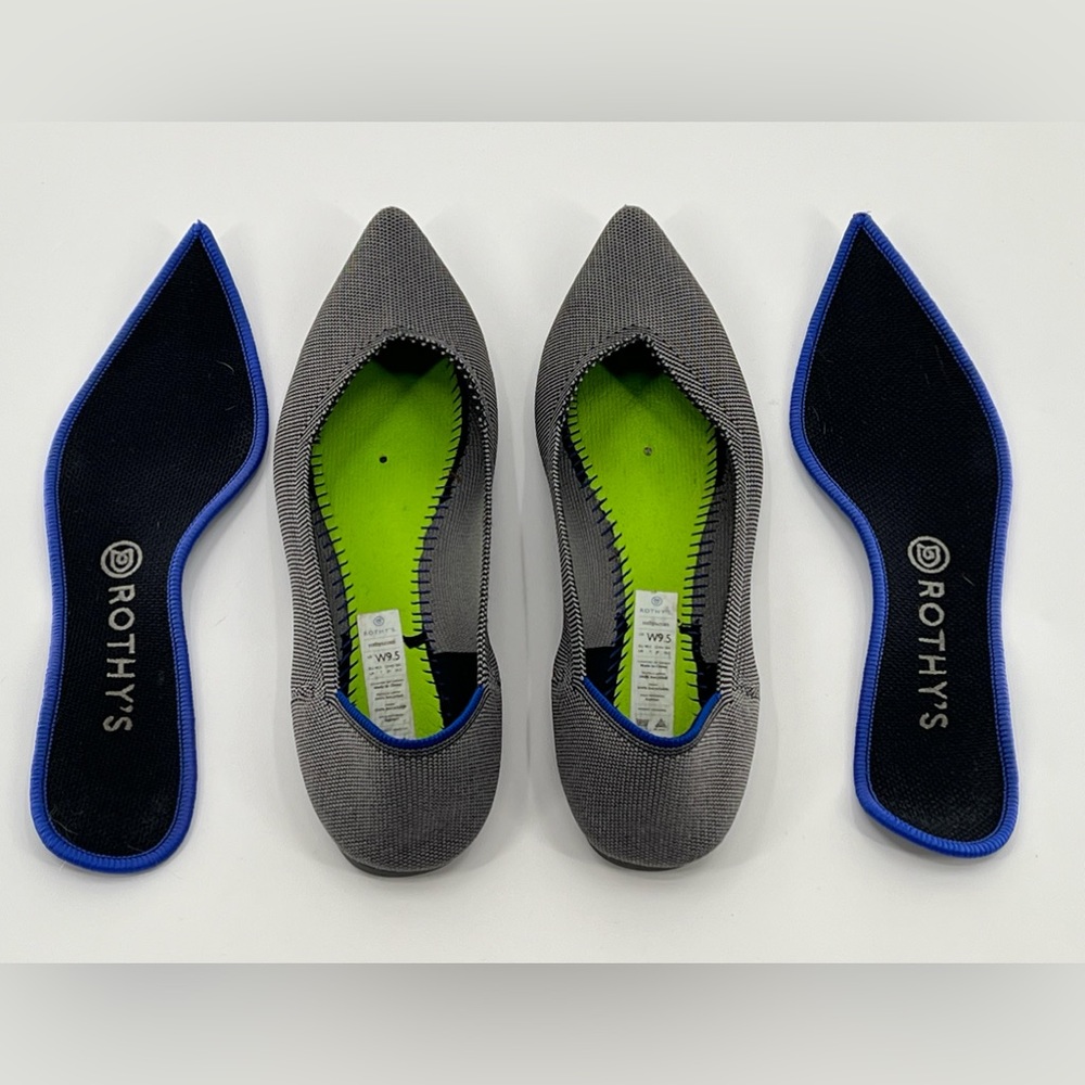 Rothy's Women's Gray Pointed Flat with Blue Trim